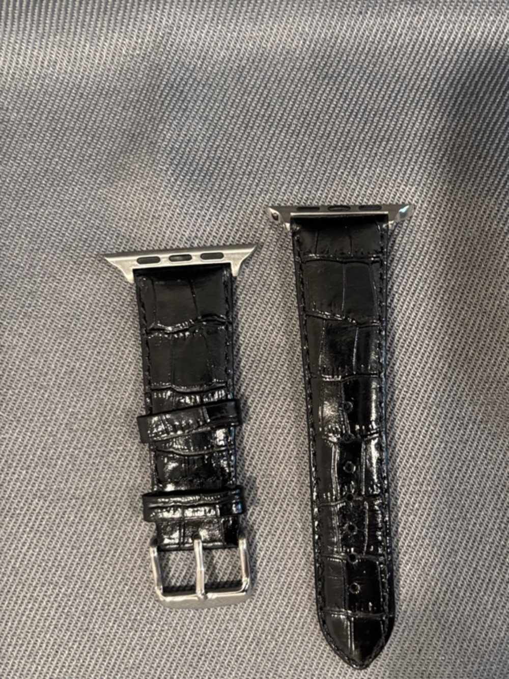 Black Leather Croc-Embossed Watch Band for Apple Watch
